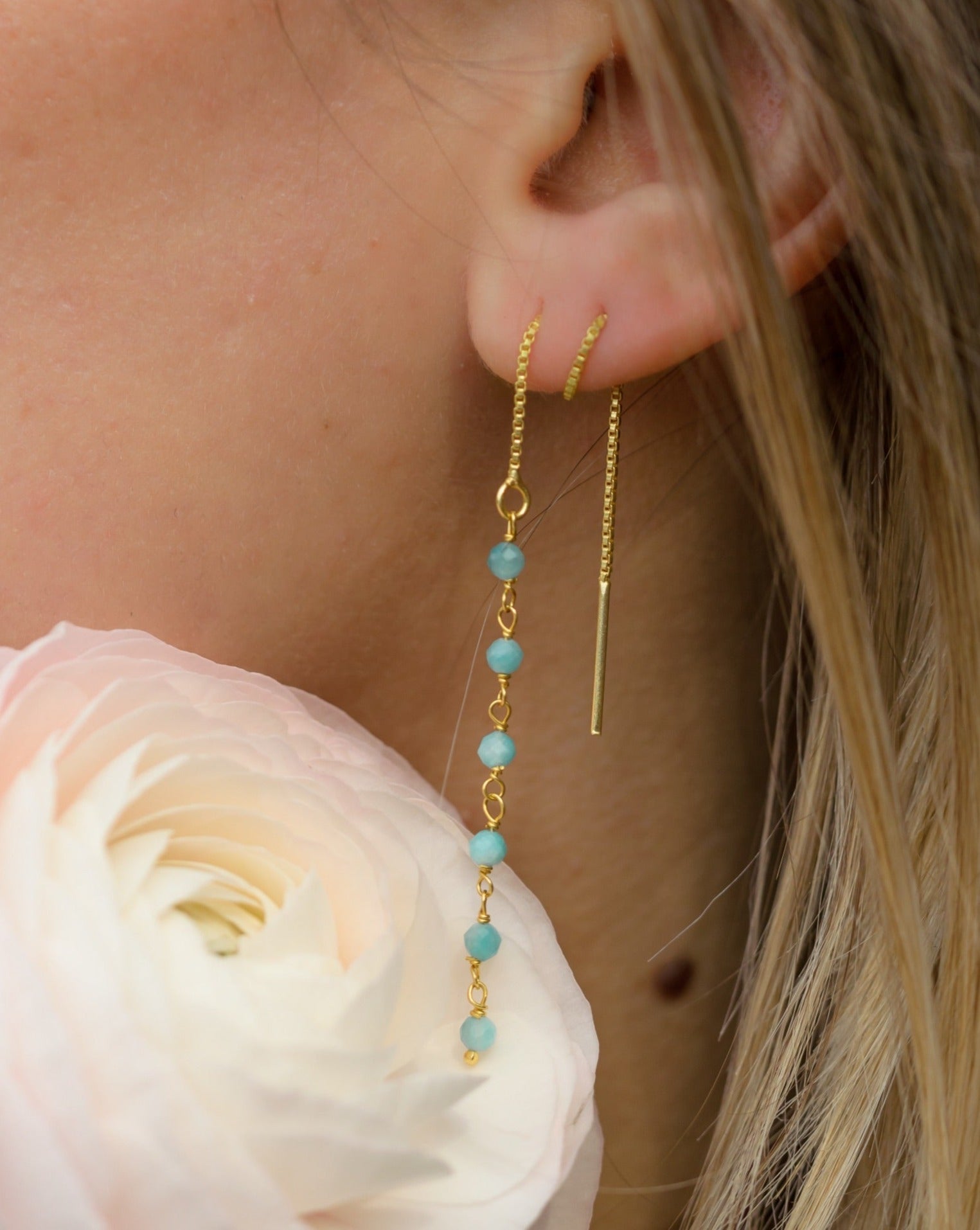 Silber Vergoldete Ohrringe mit echten Amazonit Steinen