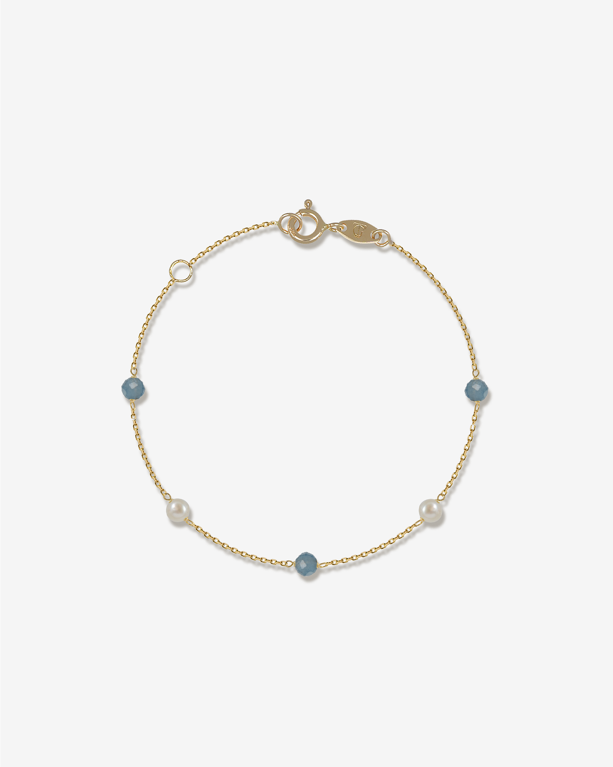 Esther – Armkette Gelbgold | 14 Karat Gold Armkette mit Aquamarin & Perlen | KONI Design Wien