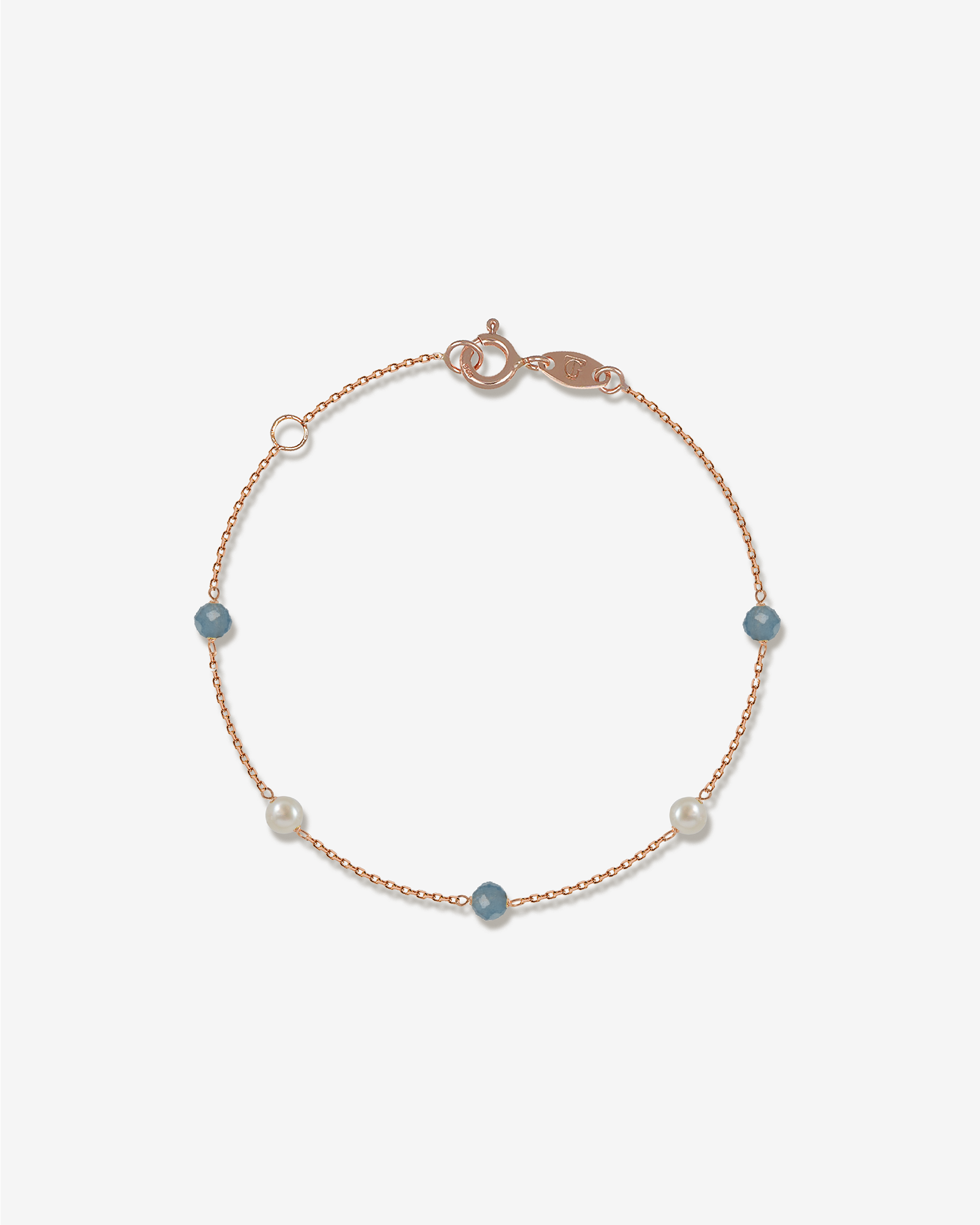 Esther – Armkette Roségold | 14 Karat Roségold Armkette mit Aquamarin & Perlen | KONI Design Wien