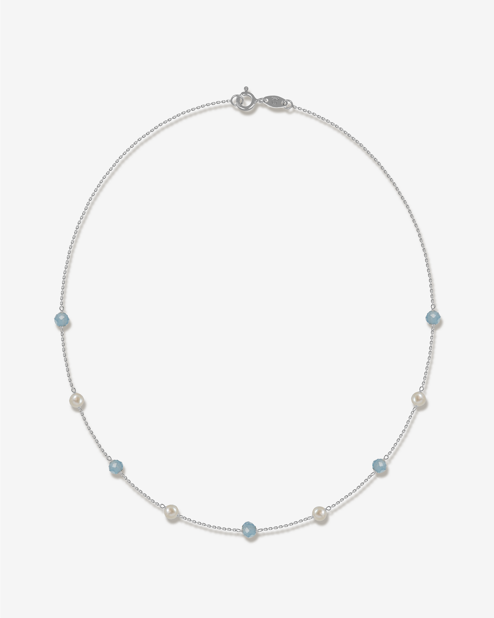 Esther – Halskette Weißgold | 14 Karat Weißgold Halskette mit Aquamarin & Perlen | KONI Design Wien